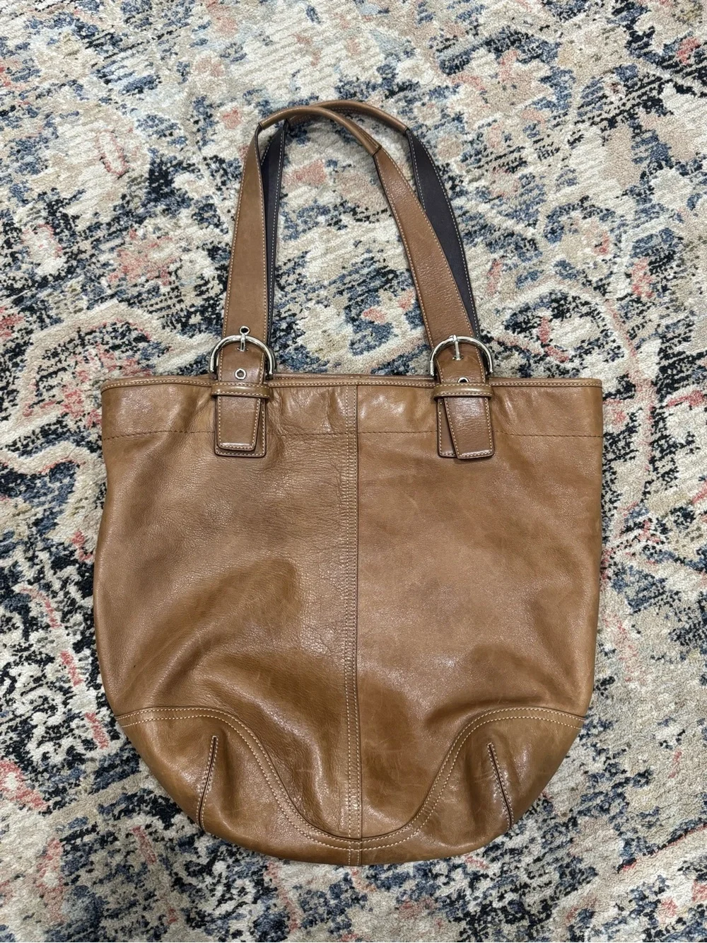Coach 9547 Vintage Large Tan Leather Handbag Shoulder Saddle Hobo Bag carry all